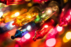 Close up of multi colored holiday lights